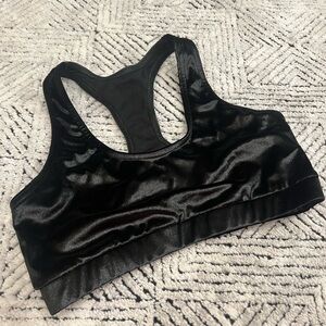 Sleek Black Velvet and Leather Women's Sports Bra